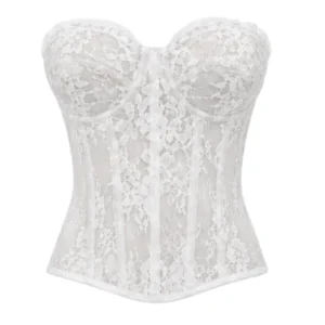 Top Corsé de Encaje Blanco & Falda Broderie Café
