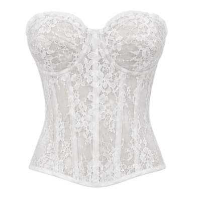 Top Corsé de Encaje Blanco & Falda Broderie Café